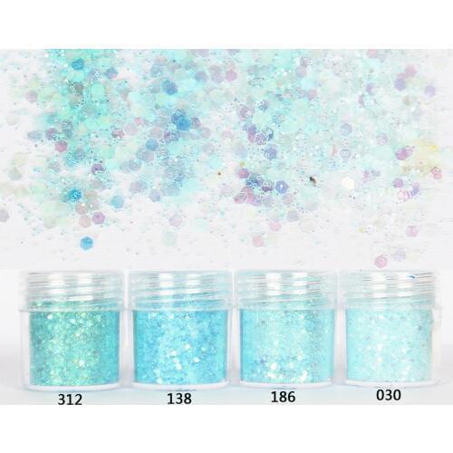 Aqua Blue Glitter in Hexagon Shape (4 pcs) Aurora Borealis Confetti Iridescent Jewelry Making Bling Bling Resin Art supplies