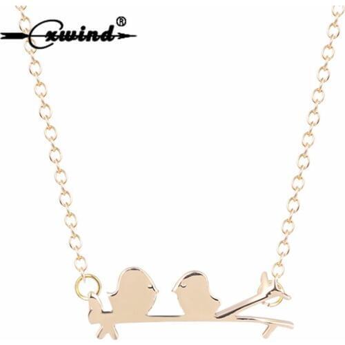 Cxwind Love Birds Charm Necklace & Pendant Double Birds On The Branch Statement Choker Necklaces for Women kolye Jewelry