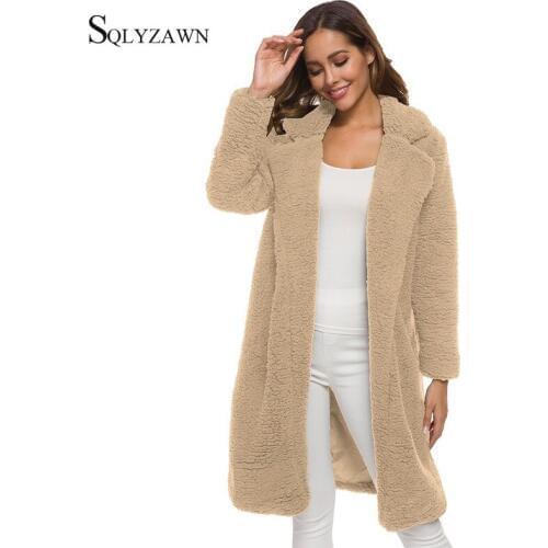Women Winter Warm Long Teddy Coat Ladies Vintage Khaki Faux Fur Oversized Fleece Jackets Korean Woolen Cardigan Plus Size 3XL