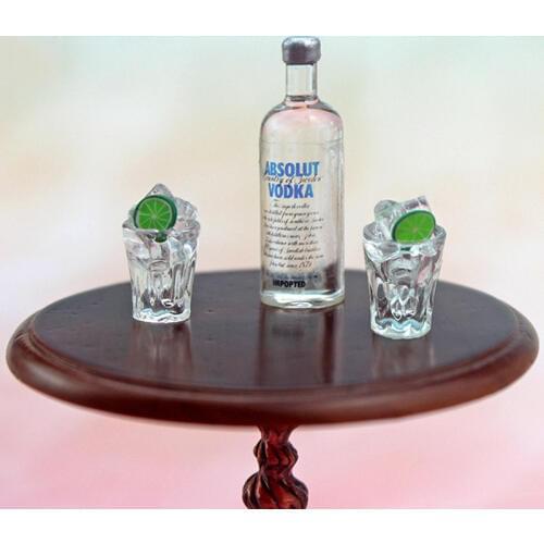 1/12 Dollhouse Miniature Accessories Mini Resin Vodka Bottle Wine Glass Set Simulation Drink Model Toy for Doll House Decoration