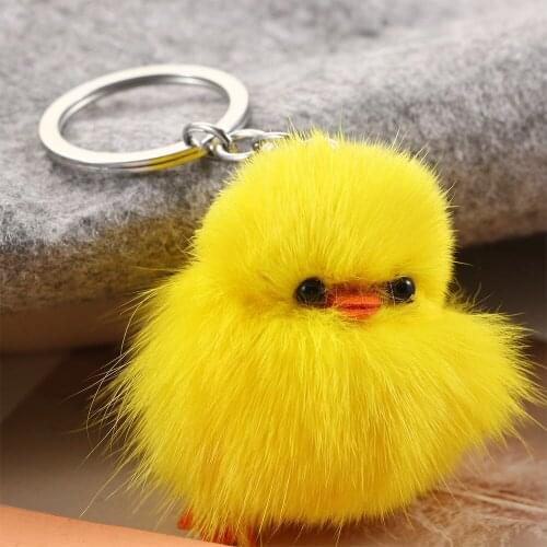 1pc Cute cartoon animal mink fur mini yellow duck plush doll mobile phone backpack pendant fur keychain craft toy children gift
