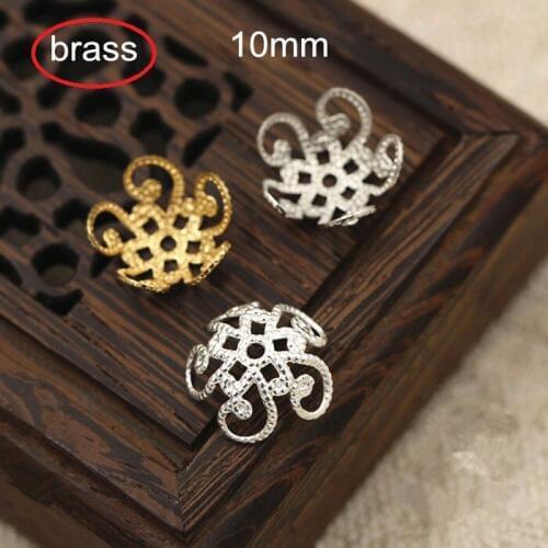 100 Brass Filigree Bead Caps,Fit 10mm Beads,DIY Jewelry Supplies,Gold-color,Silver-color,Steel,Bronze,Brass - Free Shipping