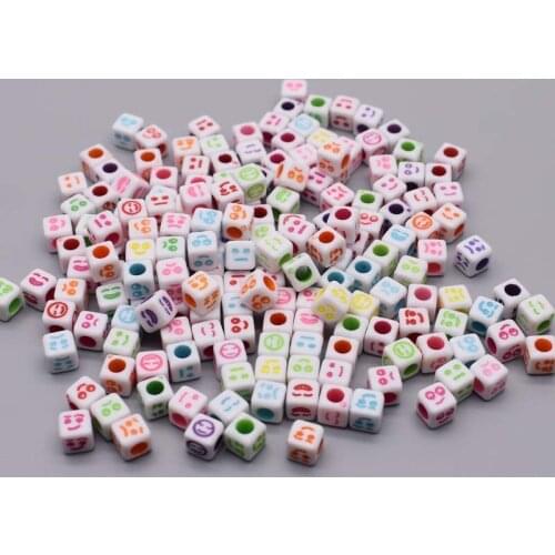 100pcs 6mm Mix Colorful Smiling Face Expression Beads Cube Square Beads Acrylic Beads For Jewelry Making Diy Bracelet Necklace