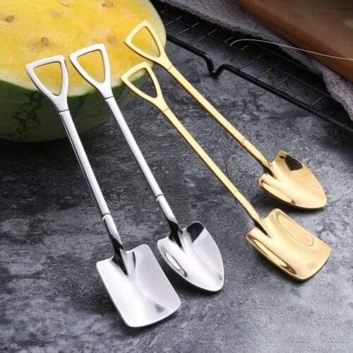 2PCS Stainless Steel Coffee Spoon Cutlery Set Iron Shovel Watermelon Ice Cream Spoon Scoop Creative Spoon Tableware Gift Box