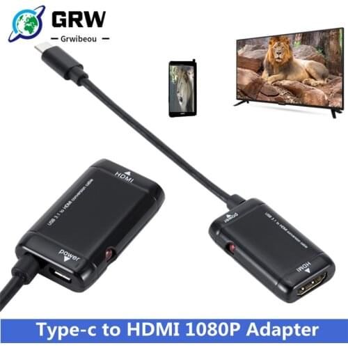 Grwibeou 1080P Usb C To HDMI Adapter Type C Phone Tablet Output HDMI To HDTV Monitor Project USB 3.1 Male To HDMI Femal Converte