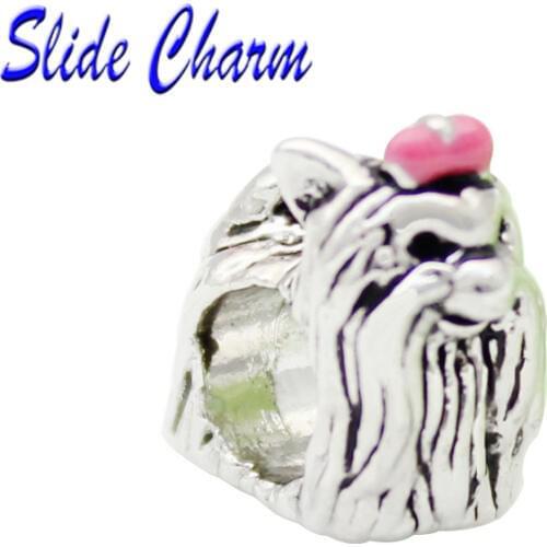 Slide charm free shipping Cute dame puppy european luxury charm bead fit Pandora Bracelet and Bracelet Pendant DIY jewelry