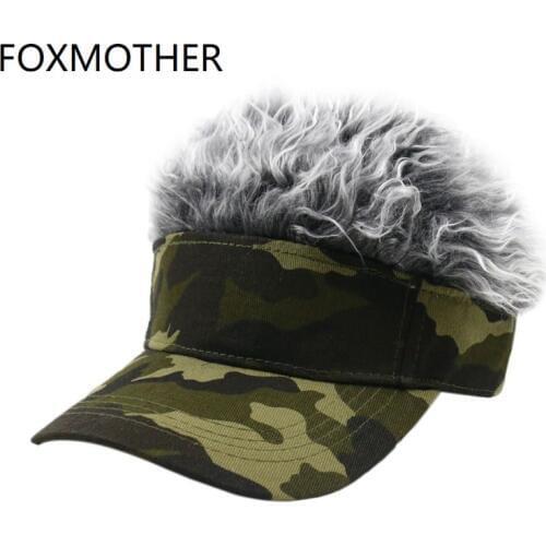 FOXMOTHER Men Women Camouflage Fake Flair Hair Baseball Cap Camo Sun Visor Fun Halloween Party Toupee Hat Golf Caps Gorra Hombre