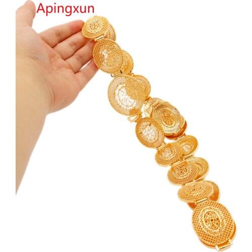 Apingxun Elliptical Shape Noble Gold Color Belt African Women Men Trendy Belt Female Waist Chain Arab Belly Chain Gold Jewelry