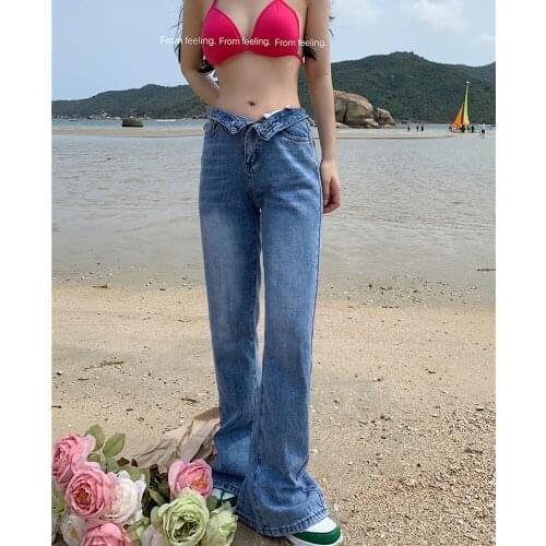 Chic Split Bell Bottoms Washed Flared Pants Women High Waist Slim Loose Autumn Summer Pants Casual Mom Korean Fashion Trousers