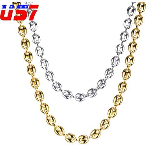 US7 Coffee Beans Link Chain 11MM Necklace For Men Stainless Steel Rope Link chain Necklaces Fashion Hip hop Men Jewelry