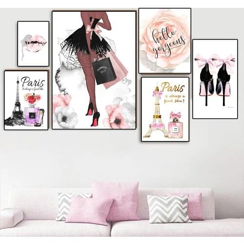 Nordic Room Decoration Fashion Paris Girl Perfume Wall Art Canvas Painting Posters and Prints Living Room Decoration Painting