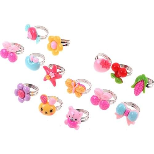 Childrens Cartoon Rings Baby Kids Rings For Girls Flower Animal Ring Set Mix Finger Jewery Rings For Cute Jewelry