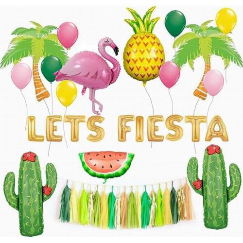 Hawaii Party Flamingo Foil Balloons Cactus Helium Air Ballon Happy Birthday Decorations Kids Adult Event Summer Party Supplies