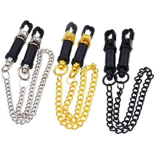 Quality Kinky Erotic Unisex Squeeze Fine Tuning Blackline Nipple Clamps Linked with Metal Chain Sex Bondage Tits Torture Toys