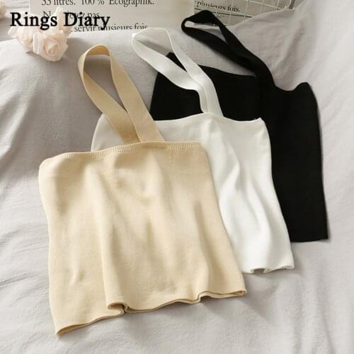 Rings Diary Women Summer Knitting Crop Tops One Strap Sexy Short Tops Solid Color Cute Ribbed Going Out Knitted Tops For Girl