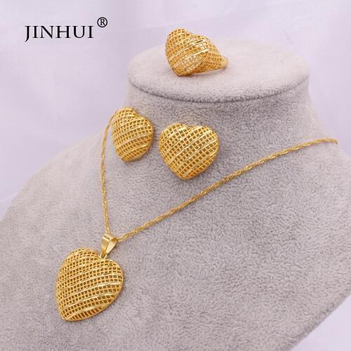 Jewelry sets Dubai Gold for women Necklace Heart Pendant Earring set African France Indian wedding Party bridal jewelery gifts