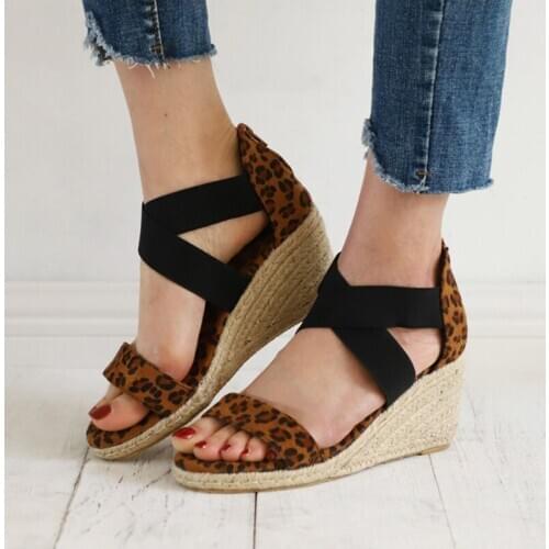 Summer Women Wedges Sandals Elastic Band Peep Toe Woman Shoes Cross Platform Hemp Bottom Ladies Sandals Female Plus Size 2020