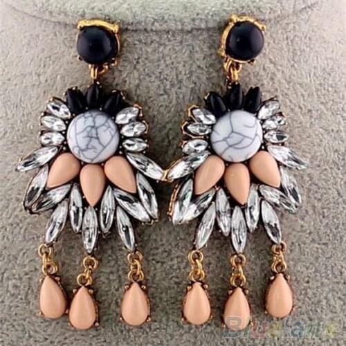 Hot Sales Retro Womens Crystal Rhinestone Flowers Dangle Studs Earrings Statement Jewelry