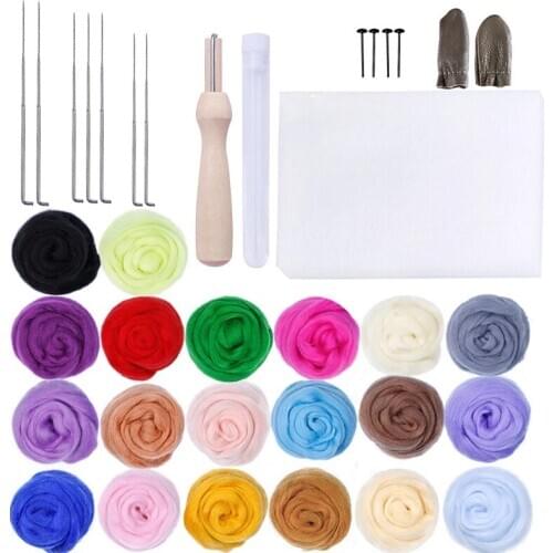 Nonvor 20 Colors Needle Wool Felting Fabric Craft Kit Yarn Roving DIY Spinning Sewing Hand Needlework Accessories For Starter