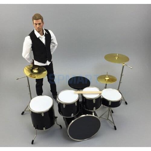 1:6 Scale Miniature Drum Set 7pcs Complete Drum Kit Musical Instrument for 12'' Action Figure or Blythe BJD Doll