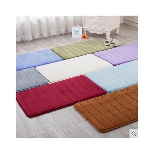 80*160cm New Coral Fleece Bedroom Of The Bed Carpets Kitchen/Bathroom/Toilet Non-Slip Mats Pure Color Striped Rugs