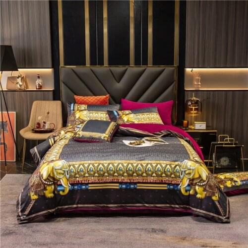 New Luxury Velvet Digital Print Thai Elephant Bedding Set Flannel Duvet Cover Flat Sheet Pillowcases Winter Fleece 4/6Pcs