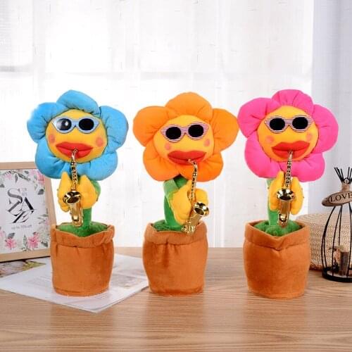 Cactus Plush Toy Singing Sunflower Dancing with Saxophone Enchanting Flower Funny Electric Toys for Christmas Decorations