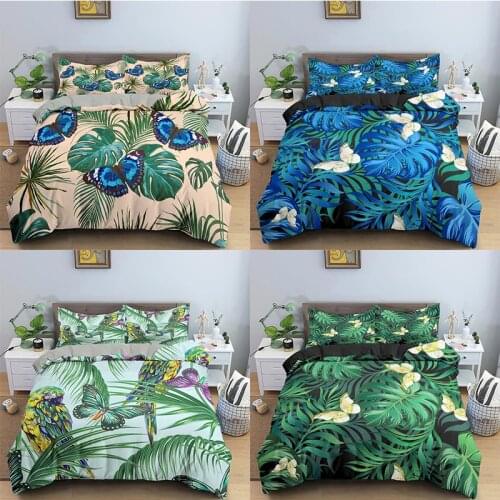 Leaves Pattern Duvet Cover Butterfly Bedclothes Twin/Queen/King Size Bedding Sets for Kids Bedroom