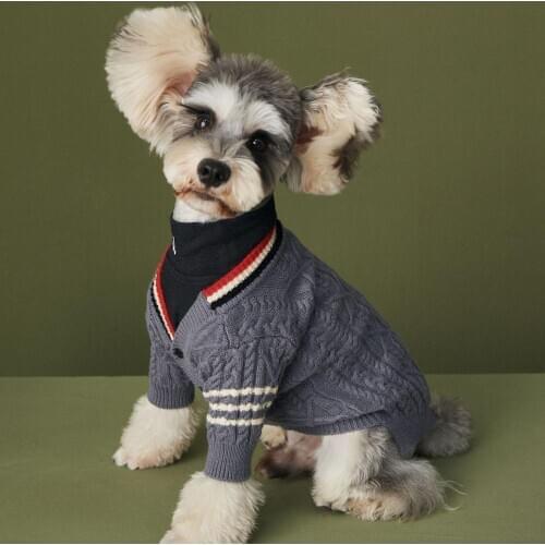 Gray Knitted Pet Dog Warm Clothes Coat Apparel Sweater Knitwear Polyester Little Animal Costume Autumn Winter New 2020 2XL