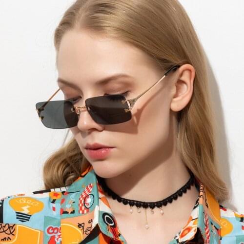 Elbru Frameless Metal Sunglasses European and American Fashion Trends Retro Mens and Womens Street Photo Sunglasses UV400