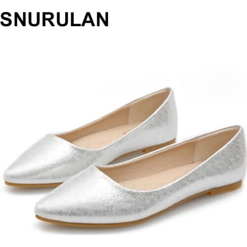 SNURULANCasual Women Ladies Flat Shoes Bling Pointed Toe Loafers Loose Zapatos Mujer Office Work Shoes Big Size 41 42 43