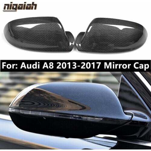 Side Door Mirror Cover for Audi A8 2013 2014 2015 2016 2017 Rearview Mirror Cap Replacement Without Lane Assist Carbon Fiber