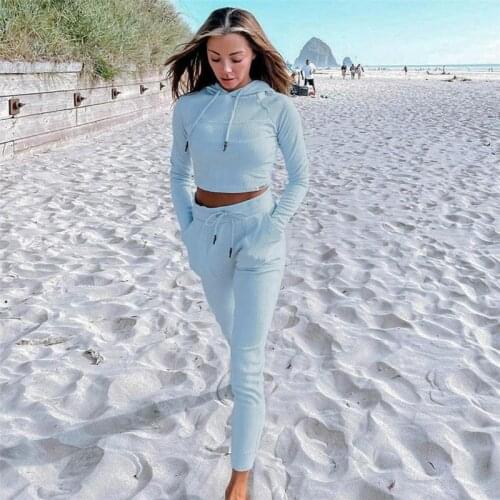 2021 Fall Womens Clothing New Fashion Hooded Solid Color Cardigan Long-Sleeved Top Slim Fit Tied Trousers Casual Suit For Women