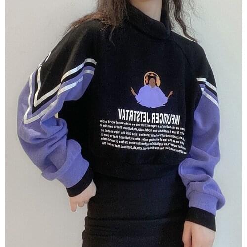 Goth 2021 New Style Loose Hoodies Autumn and Winter Bump Color Letter Printing Long Sleeve Crop Tops Alternative Clothing Female