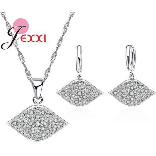 Brand Design Cute CZ Zircon Pendant Necklaces Earrings Sets For Women 925 Silver Wedding Crystal Jewelery Bijoux Women