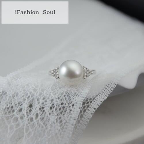 18K import Solid Yellow Gold Jewelry(AU750) Women Diamond Natural South Sea White Pearl advanced Triangle Fashion Customize Ring