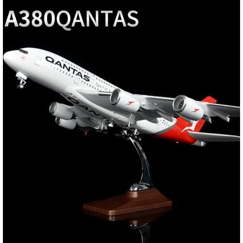 1/160 Scale Diecast Resin 47cm A380 Air bus Passenger Aircraft Australia Airplane Model Qantas Airways with cabin lights Gift