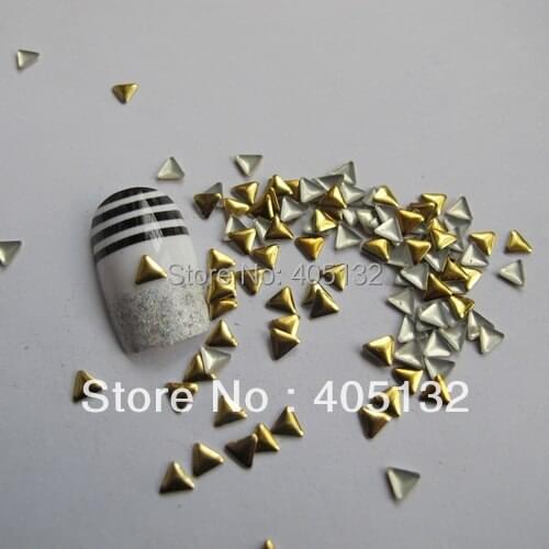 1 Bag OD-32-Gold Free Shipping 3D 4MM Gold Triangle Metal Stud Shiny Nail Decoration Lovely Outlooking