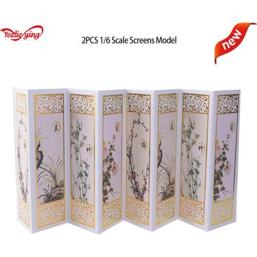 2PCS 1/6 Scale Figure Stage Accessories Chinese Modern Screen Model Toys Can be folded for 1: 6 Scale Action Figure Accessory