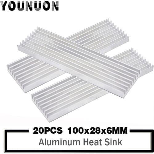 20pcs 100x28x6MM Extruded Aluminum Heatsink For High Power LED IC Chip Cooler Radiator Heat Sink