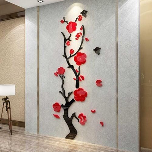 3 Size Multi-Pieces Plum Blossom Flower Pattern 3D Acrylic Decoration Wall Sticker DIY Wall Poster Home Decor Bedroom Wallstick