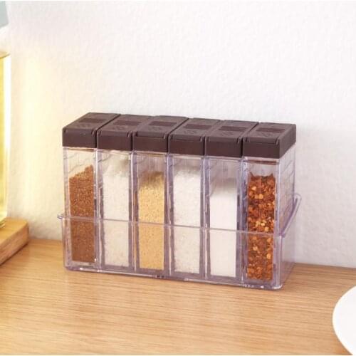 4/6PCS A Set Of Transparent Seasoning Box With Color Lid Plastic With Base Salt MSG Storage Box Kitchen Utensils With Spoon