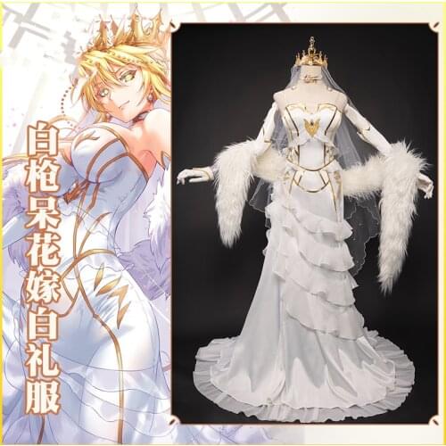Anime Fate/Grand Order FGO Arturia Pendragon Lancer White Bride Dinner Dress Cosplay Costume Halloween Women Free Shipping 2020