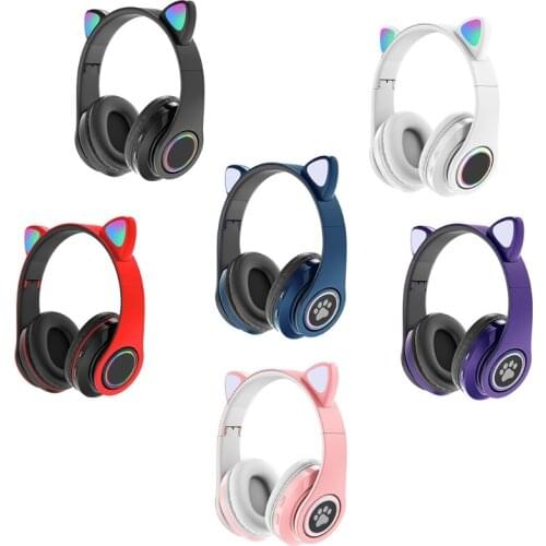 Bluetooth 5.0 Wireless Cat Rabbit Ear Headset Colorful Wireless/Wired Mode Cat