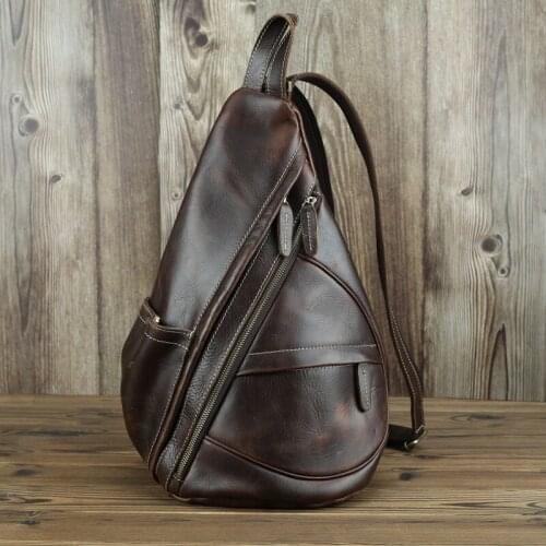 Crazy Horse Leather Large Chest Bag Genuine Leather Sling Bag Mens Chest Pack Leather Crossbody Bags For Men 2020