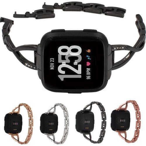 Stainless Steel Bling Bands for Fitbit Versa Smart Watch X-Link with Rhinestones Strap High Quality