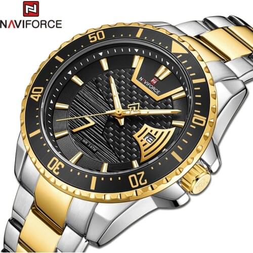 NAVIFORCE Brand Men Watches Luxury Gold Black Stainless Steel Strap Fashion Business Waterproof Date Display Wrist Watch For Men