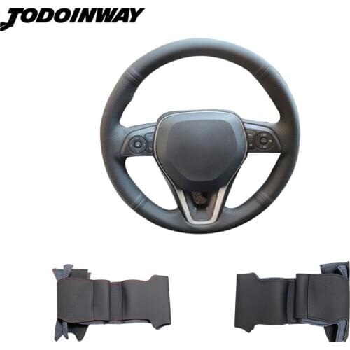 Genuine leather Steering wheel cover DIY stitched flying wheel cover car interior For Toyota Corolla RAV4 Camry 2019 for Avalon