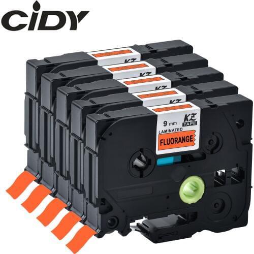 CIDY Black on Fluorescent Orange 5pcs 9mm tz B21 TZ-B21 Tze-B21 tze B21 Laminated Label Tape Compatible for Brother