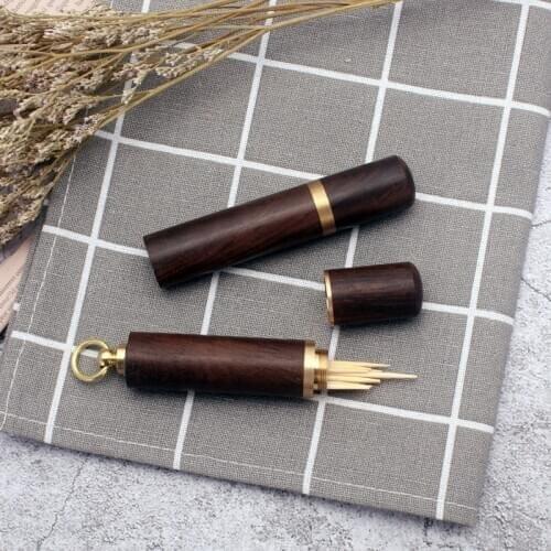 1PC Wooden Toothpick Holder Wood Capsule Bucket Box Hiking Portable Toothpick needleHolder Handmade Ebony Storage Box